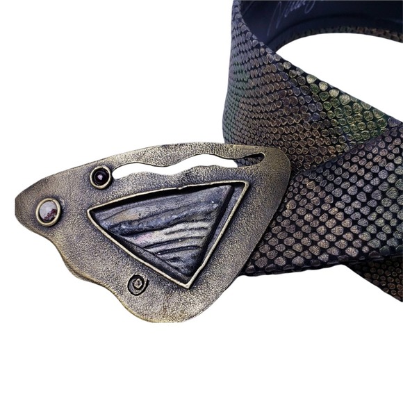 Boho Belt Removable Buckle Snakeskin Print in Green & Brown Tones - Picture 5 of 6